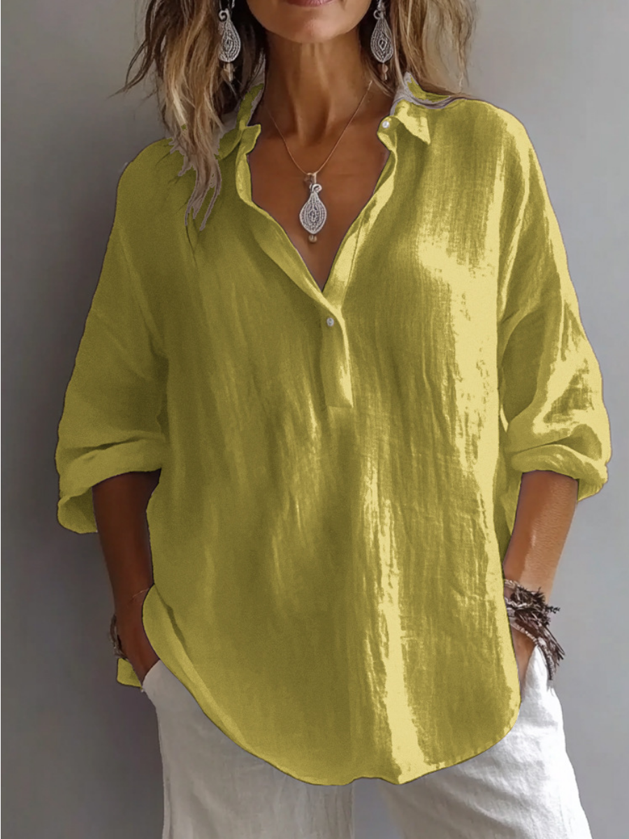 Linen V-Neck Casual Blouse
