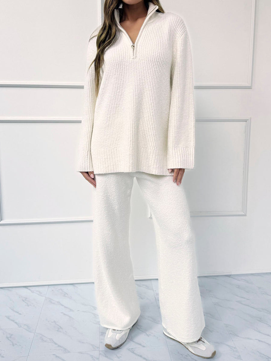 Zip Up Sweater Two Pieces Set