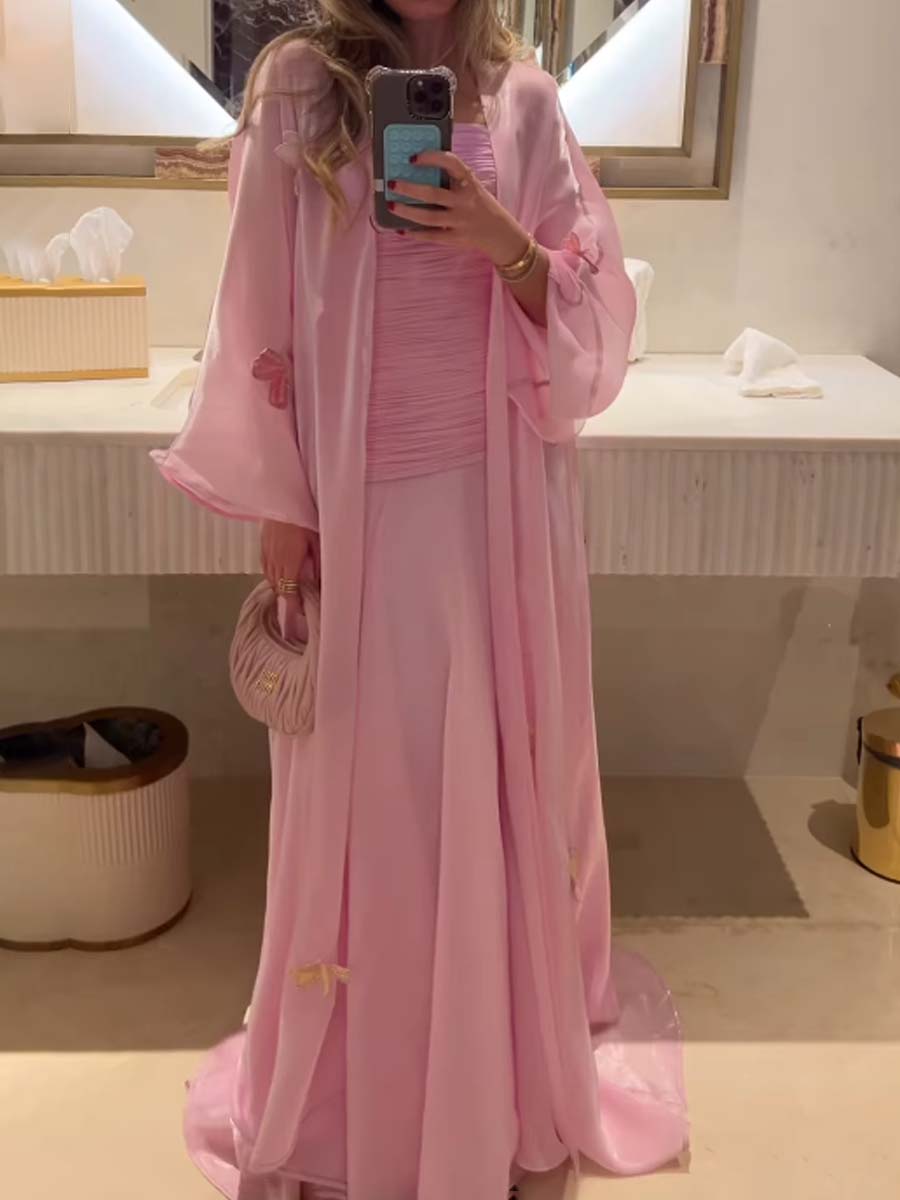 Elegant Butterfly Decorated Cardigan & Dress