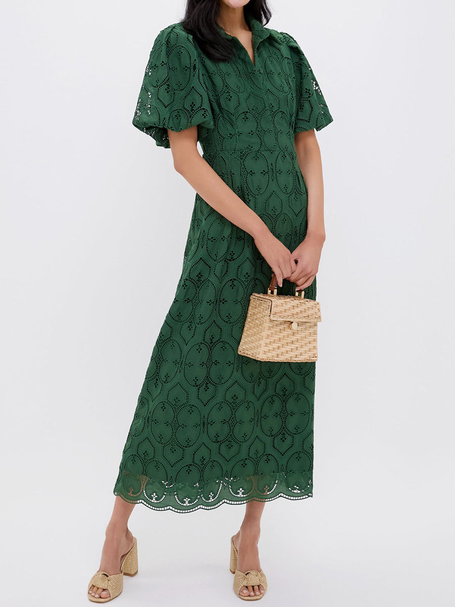 Eyelet Puff Sleeve Lace Dress