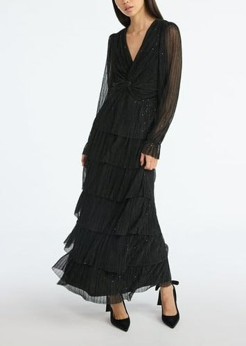 Women's and Women's Plus Glitter Ruffle Maxi Dress