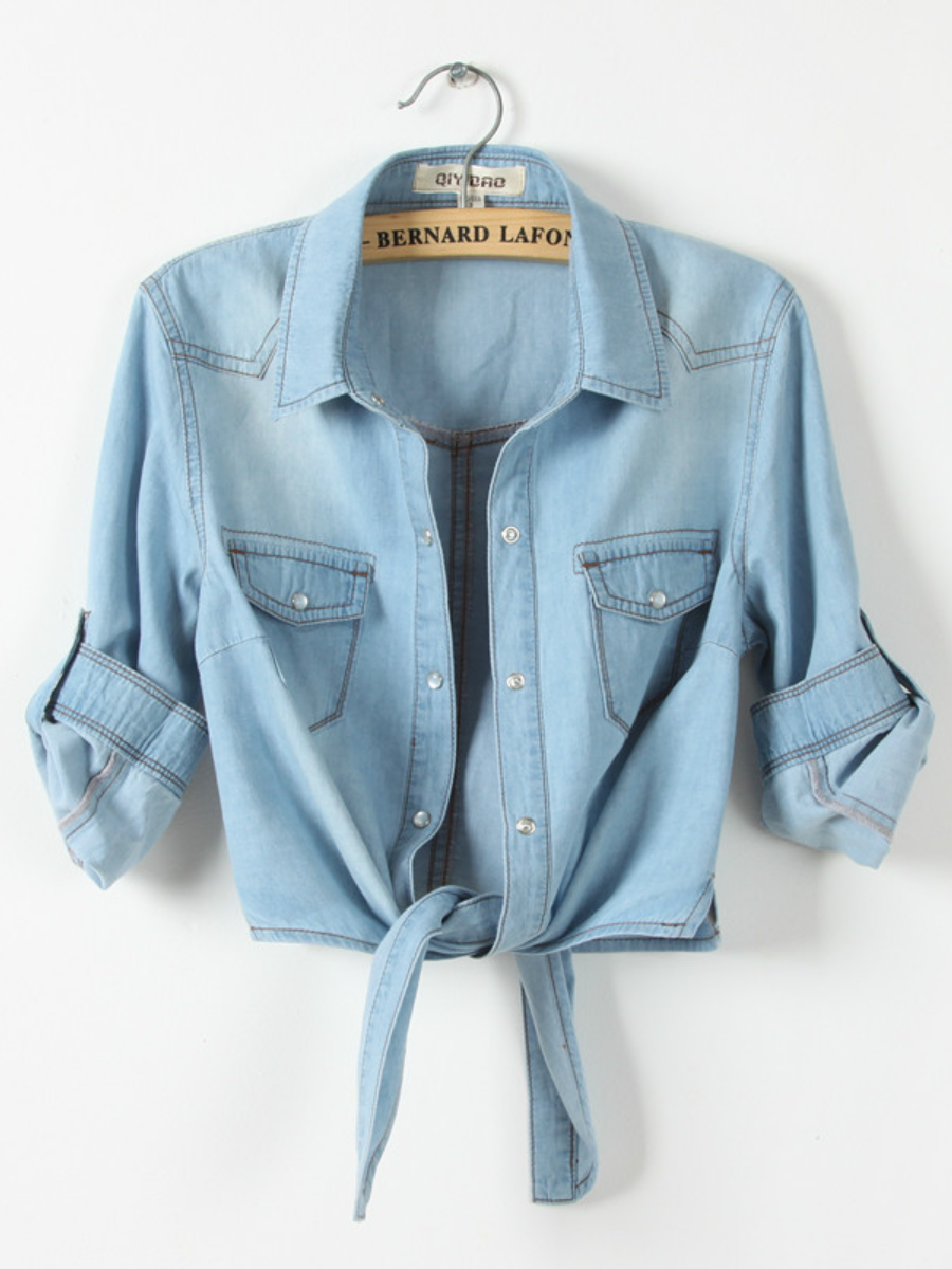 Tie-Knot Denim Blouse