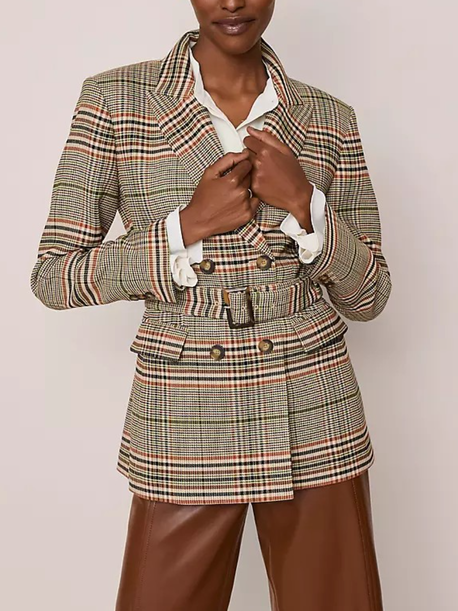 The Fitted Belted Blazer In Plaid