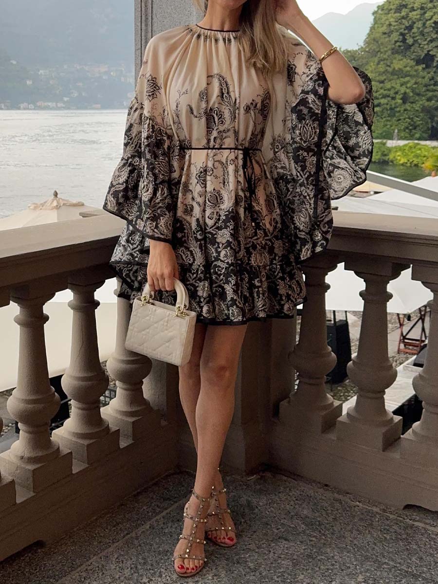 Floral Print Tie Waist Mini Dress