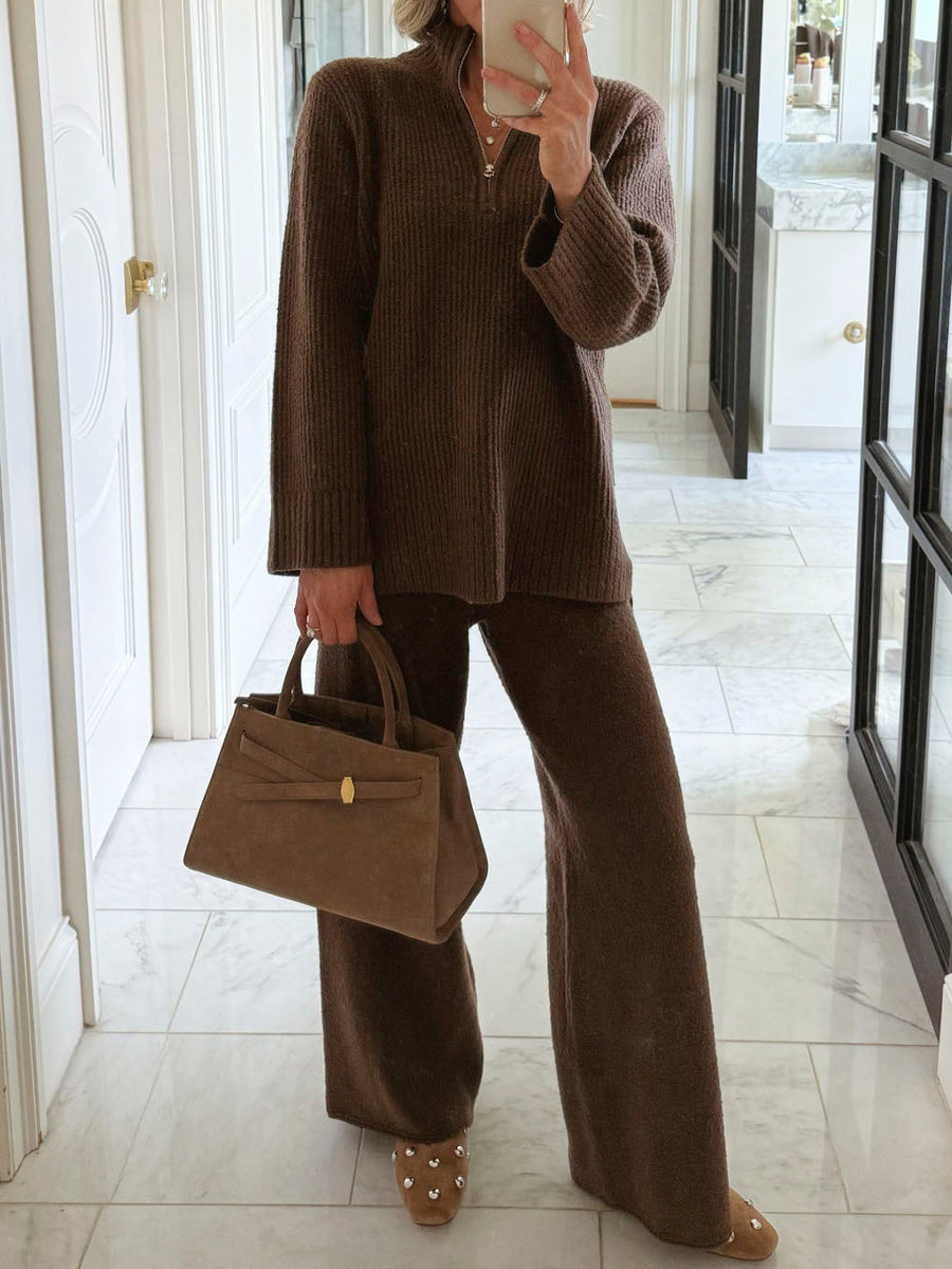 Zip Up Sweater Two Pieces Set