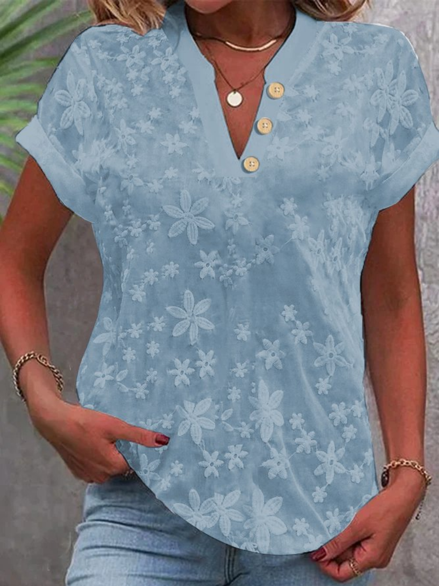 Floral V-Neck Short-Sleeve Top