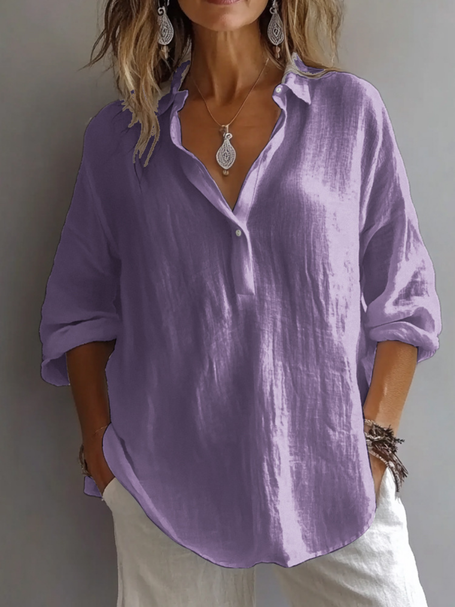 Linen V-Neck Casual Blouse