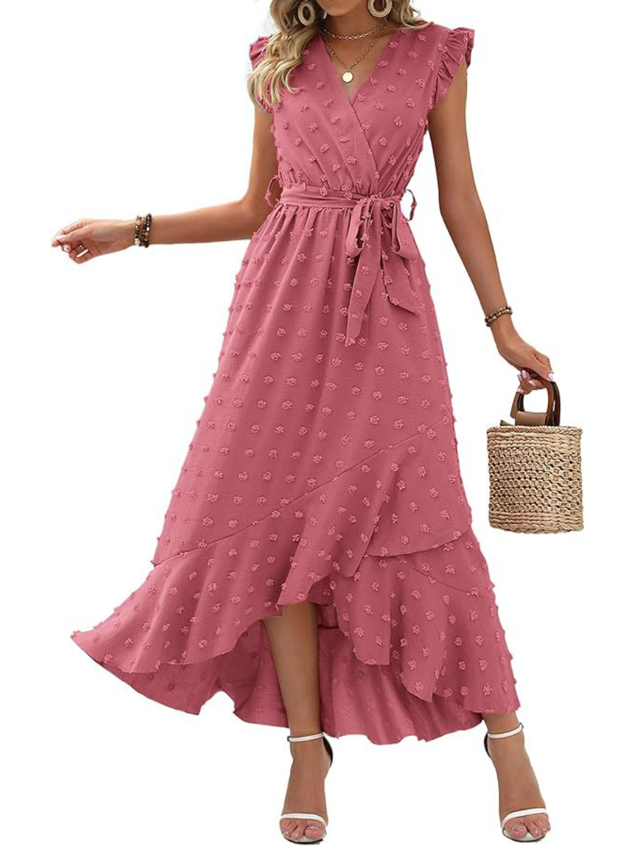 Swiss Dot Boho Flowy Ruffle Dress