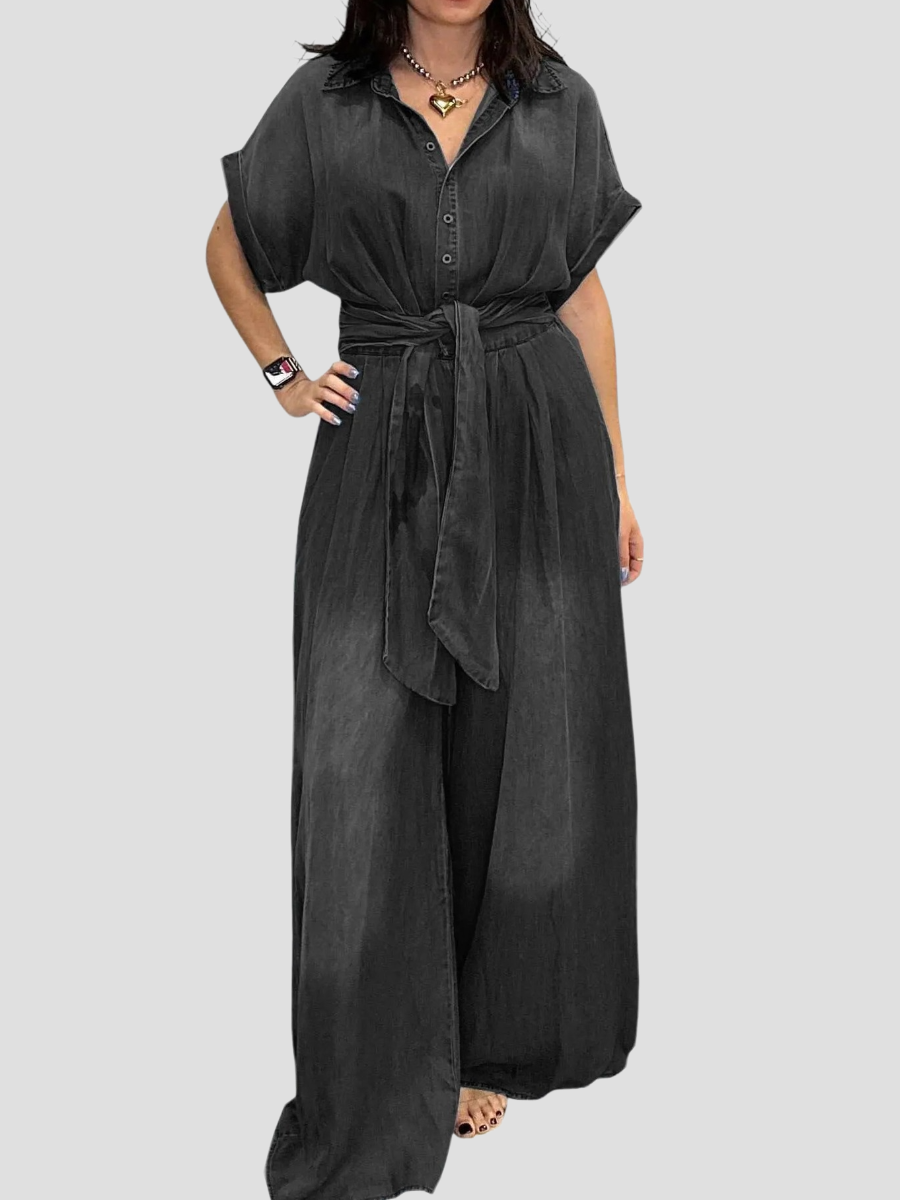 Lappel-breasted Lace-up Jumpsuit