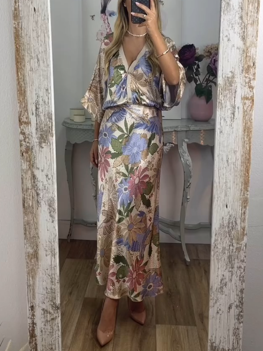 Beautiful Printed Silk Two-Piece Dress