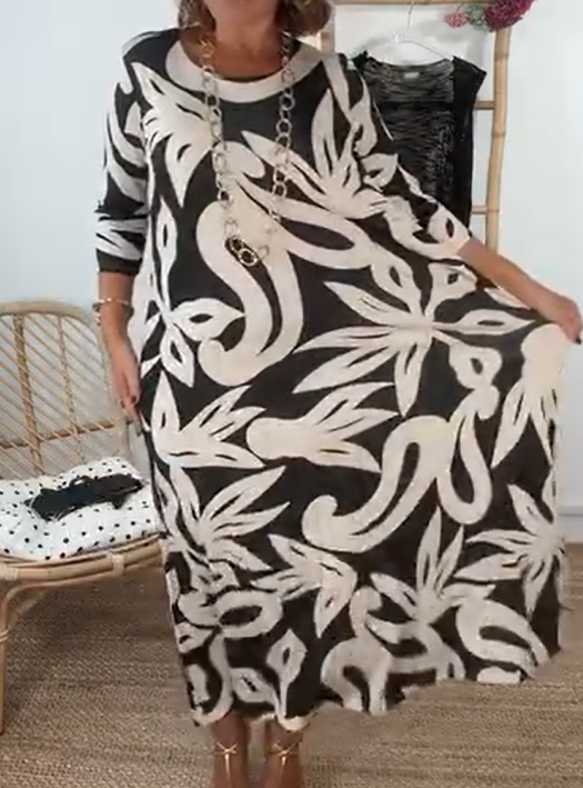 Elegant Printed Elastic Midi Dress