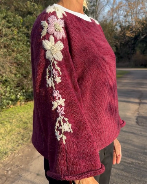 Flower Embroidered Sweater Poncho