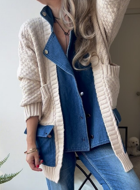 Casual Denim Knit Cardigan