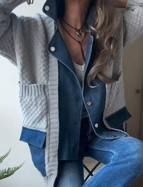 Casual Denim Knit Cardigan