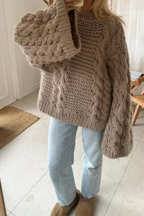 Round Neck Flared Sleeve Loose Sweater