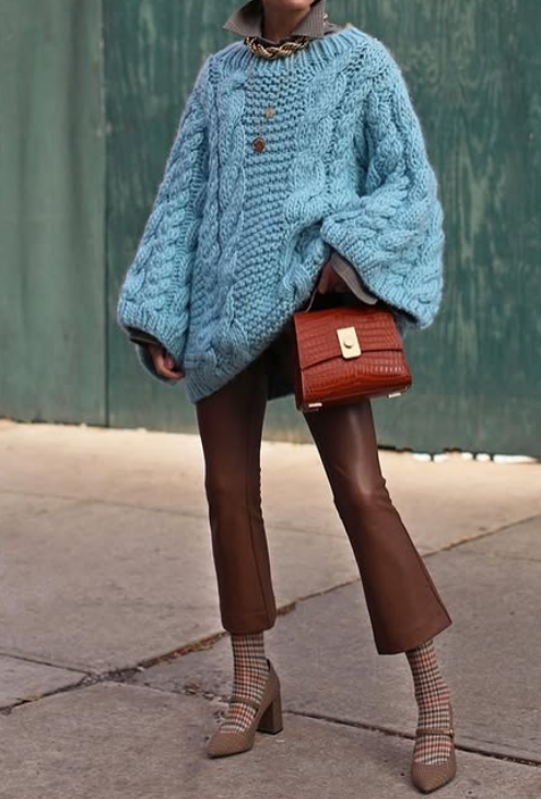 Round Neck Flared Sleeve Loose Sweater