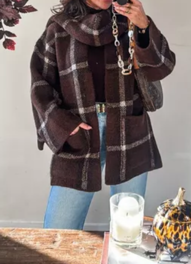 Plaid Scarf Sweater Cardigan