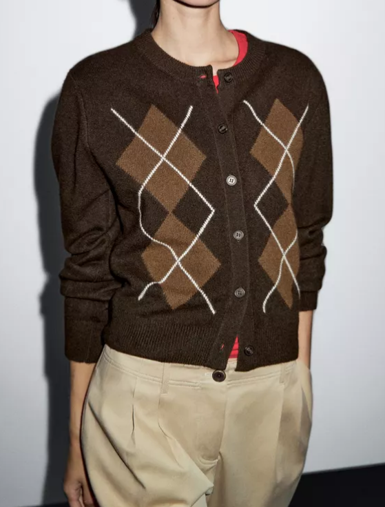 Classic Diamond Pattern Cardigan