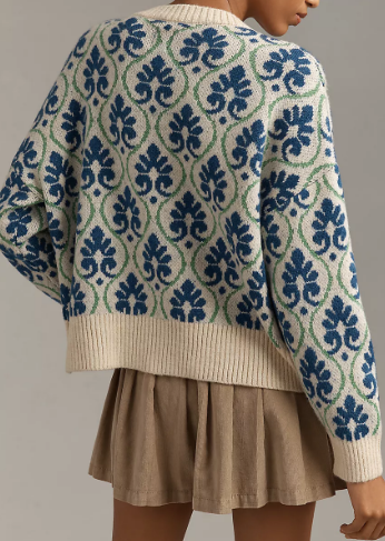 Chic Floral Jacquard Knit Cardigan
