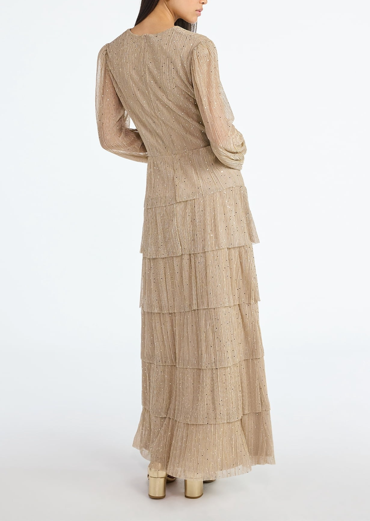 Women's and Women's Plus Glitter Ruffle Maxi Dress