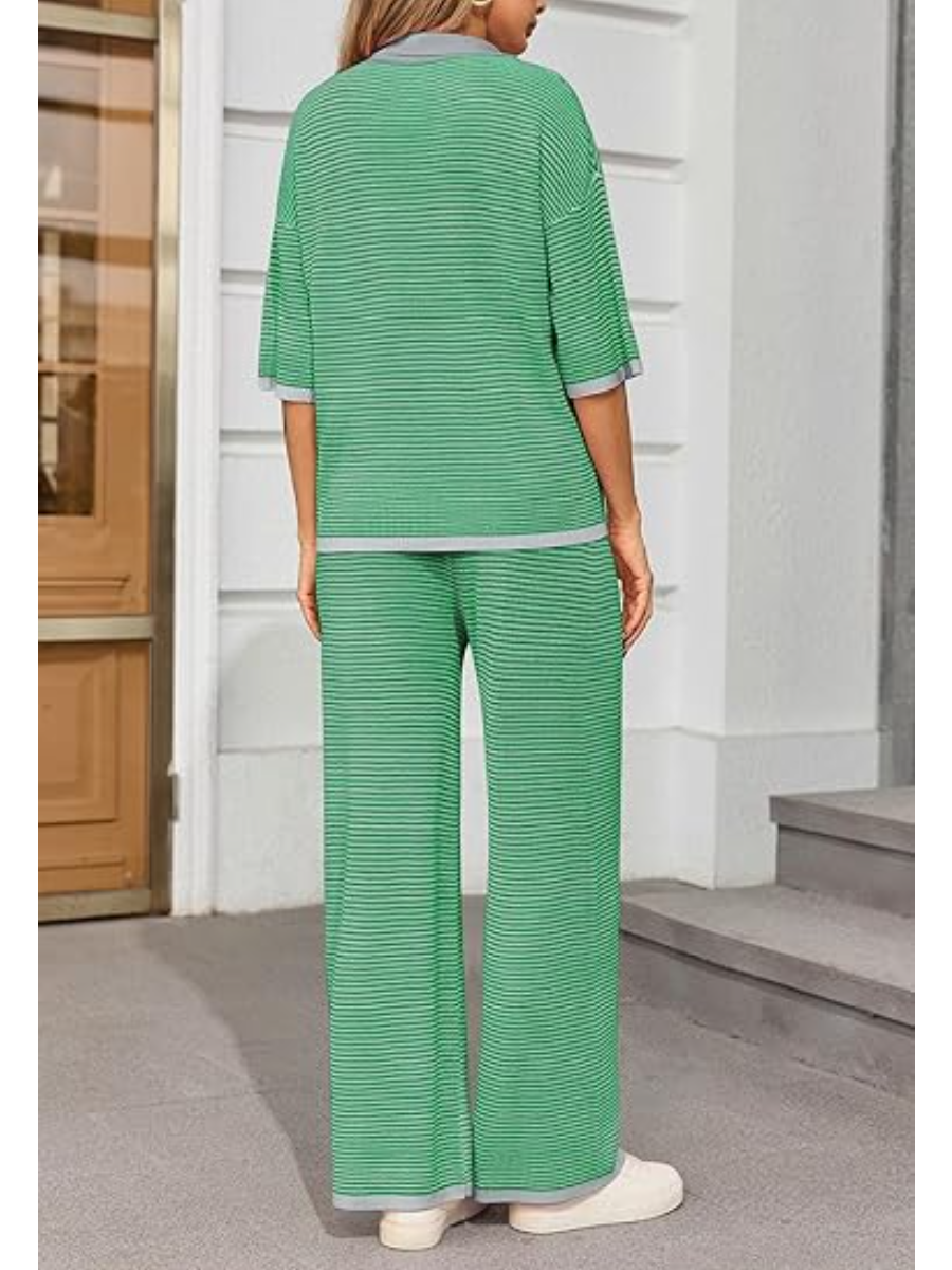 Versized 3/4 Sleeve V Neck Knit Set