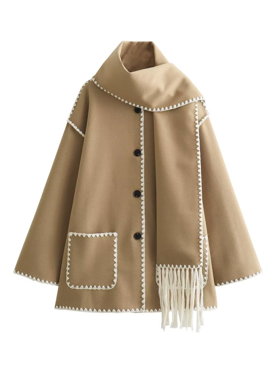 Scarf Embellished Color Clash Jacket