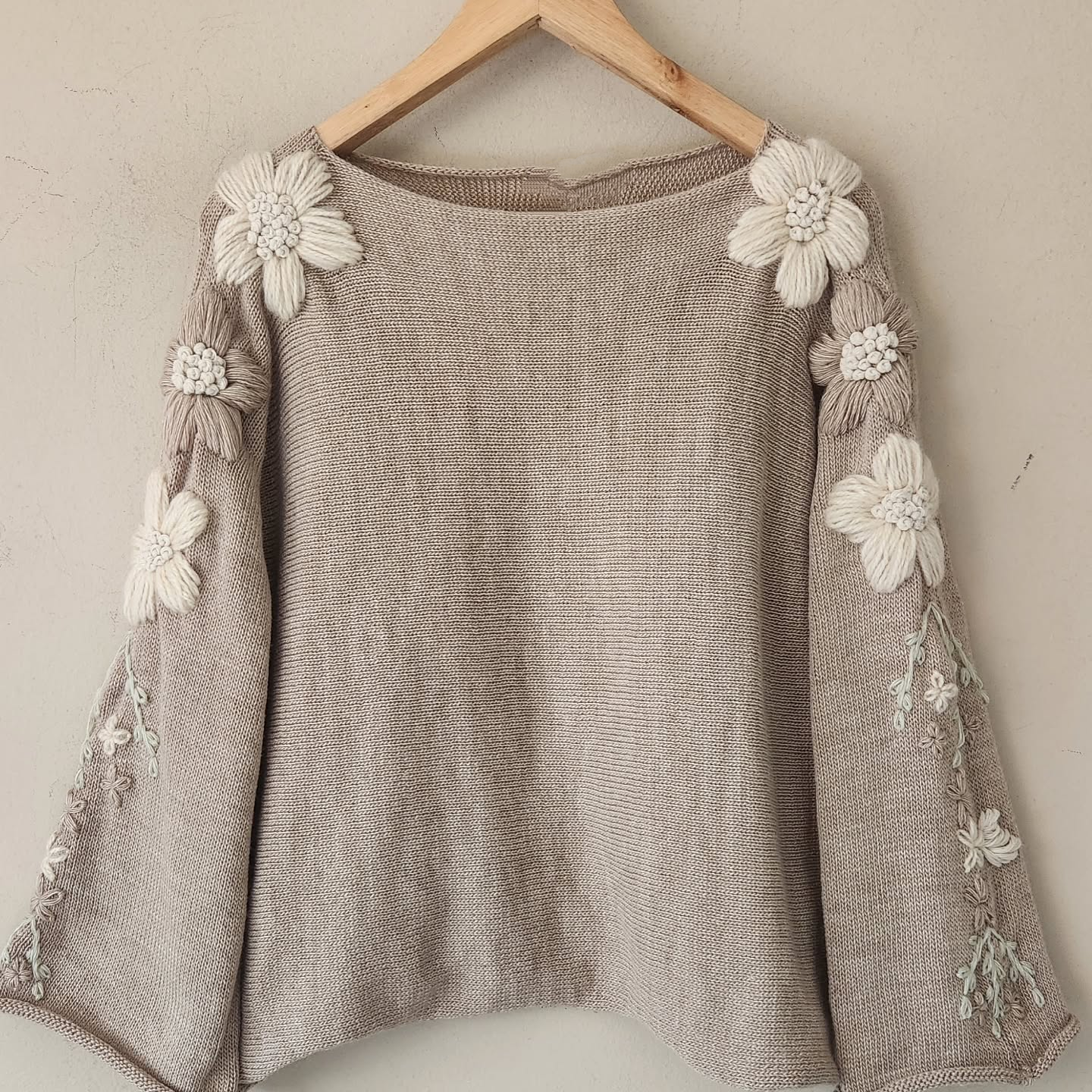 Flower Embroidered Sweater Poncho
