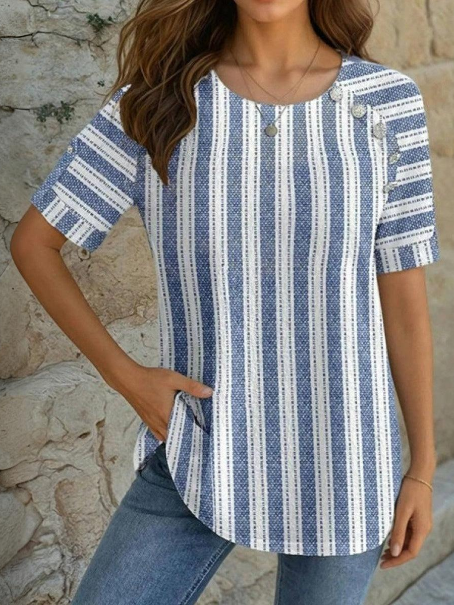 Blue Short Sleeve Striped Top