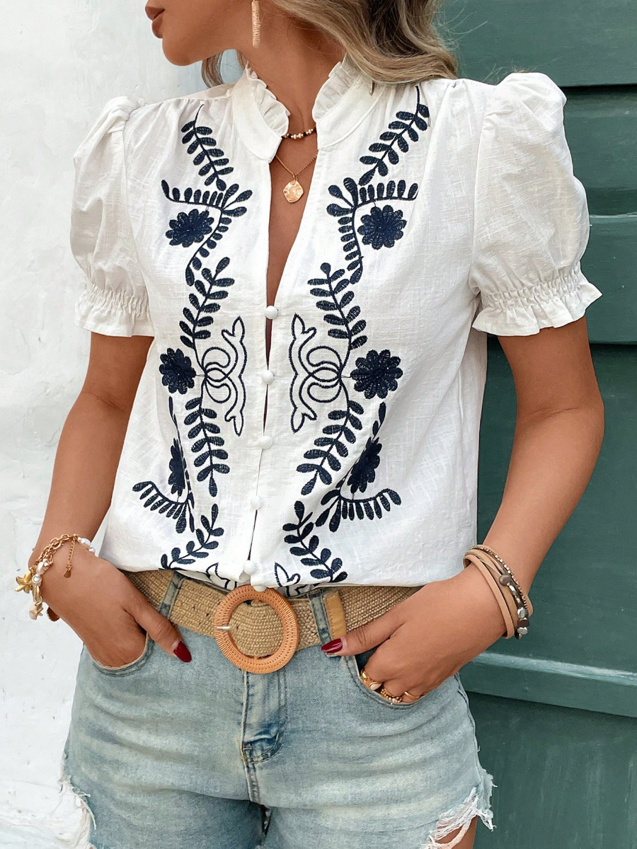 Boho V Neck Embroidered Blouses