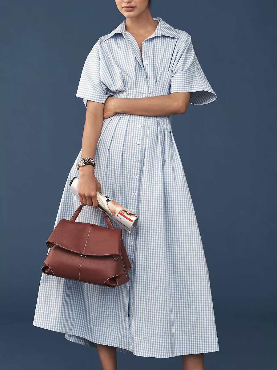 Button-Front Pleated Shirt Dress