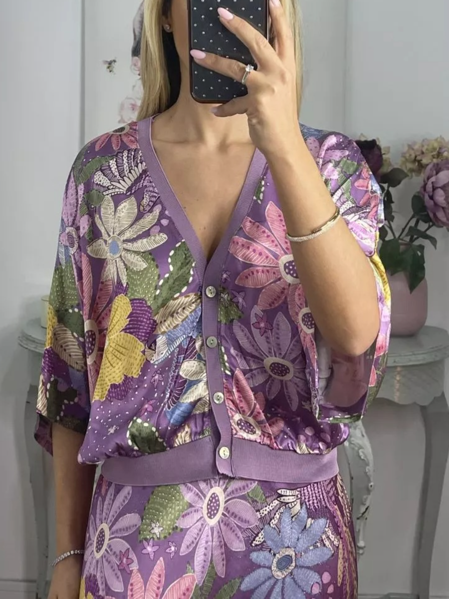 Chic Printed Silk Two-Piece Dress