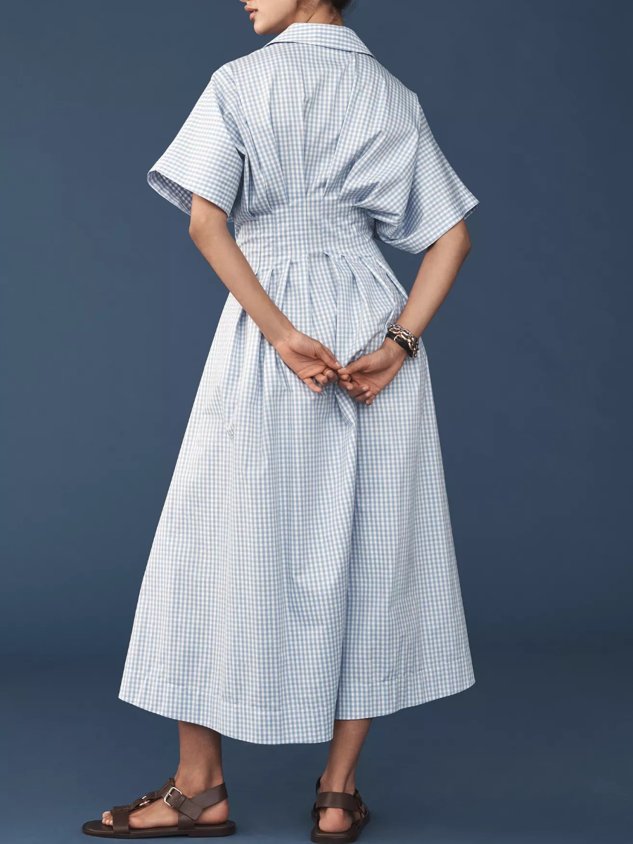 Button-Front Pleated Shirt Dress