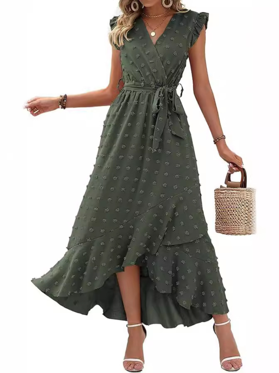Swiss Dot Boho Flowy Ruffle Dress