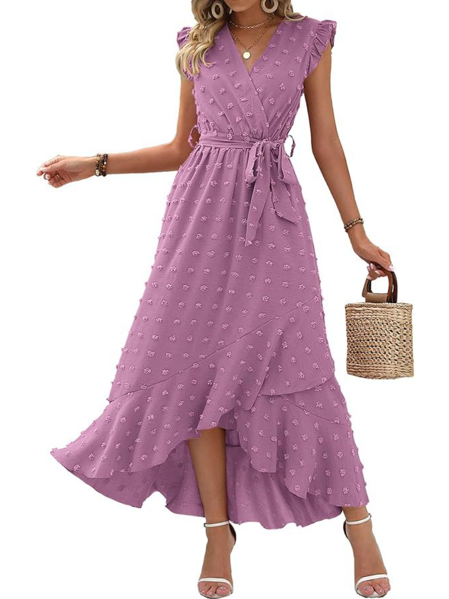 Swiss Dot Boho Flowy Ruffle Dress