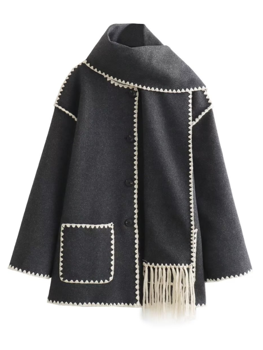 Scarf Embellished Color Clash Jacket