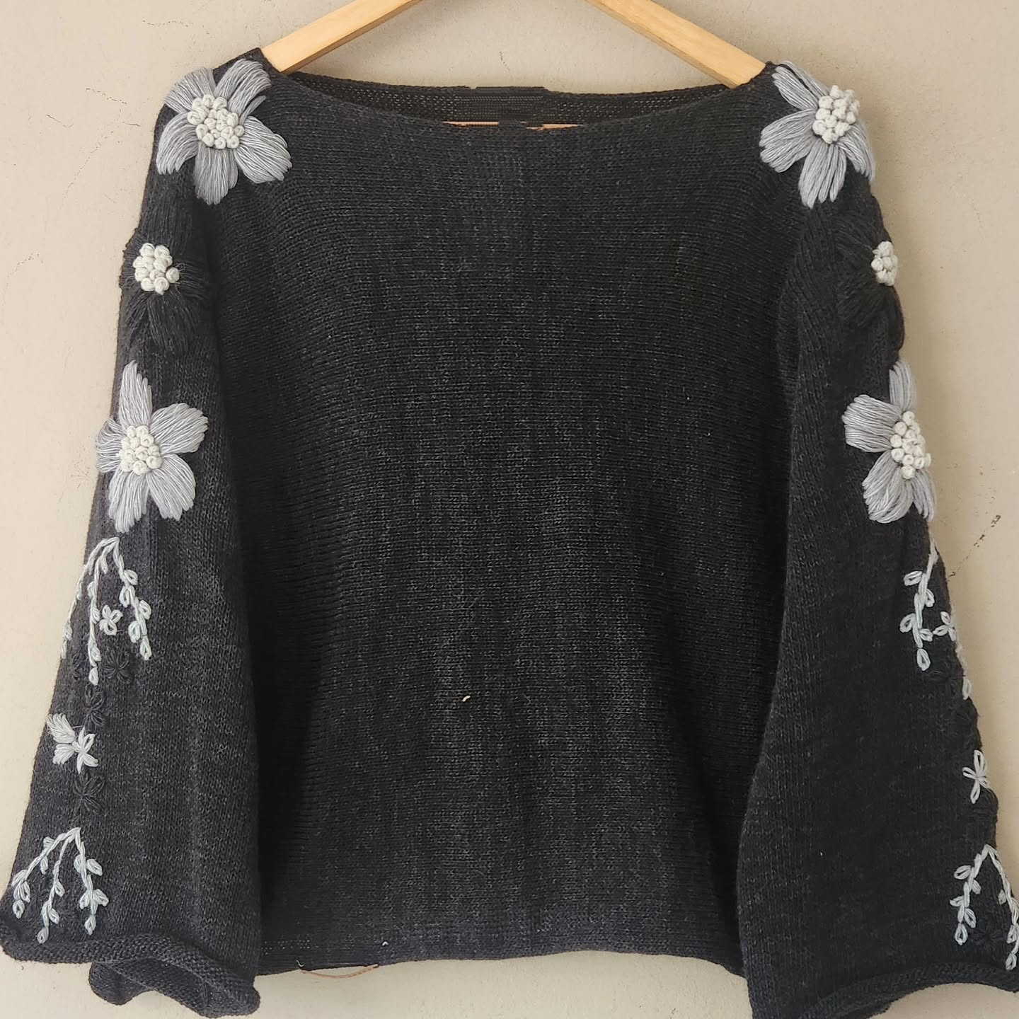 Flower Embroidered Sweater Poncho