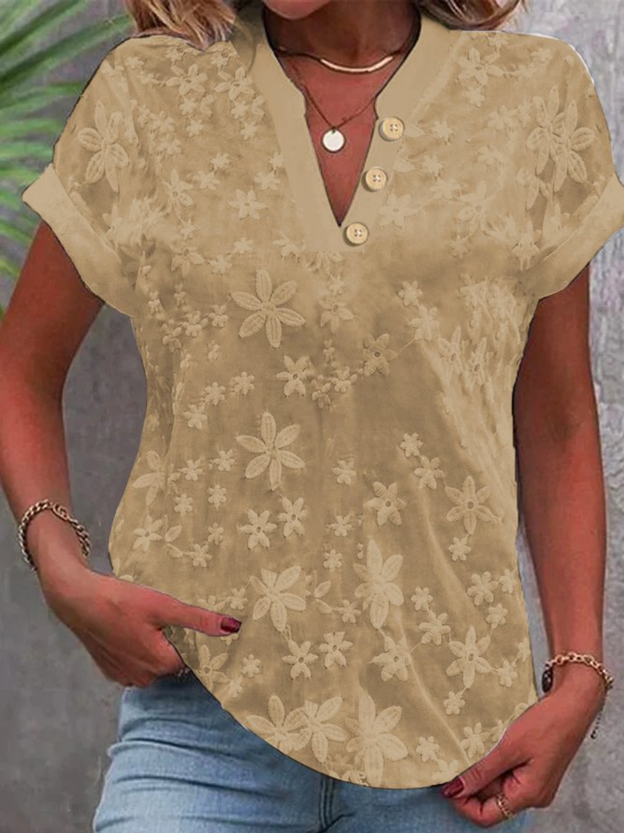 Floral V-Neck Short-Sleeve Top