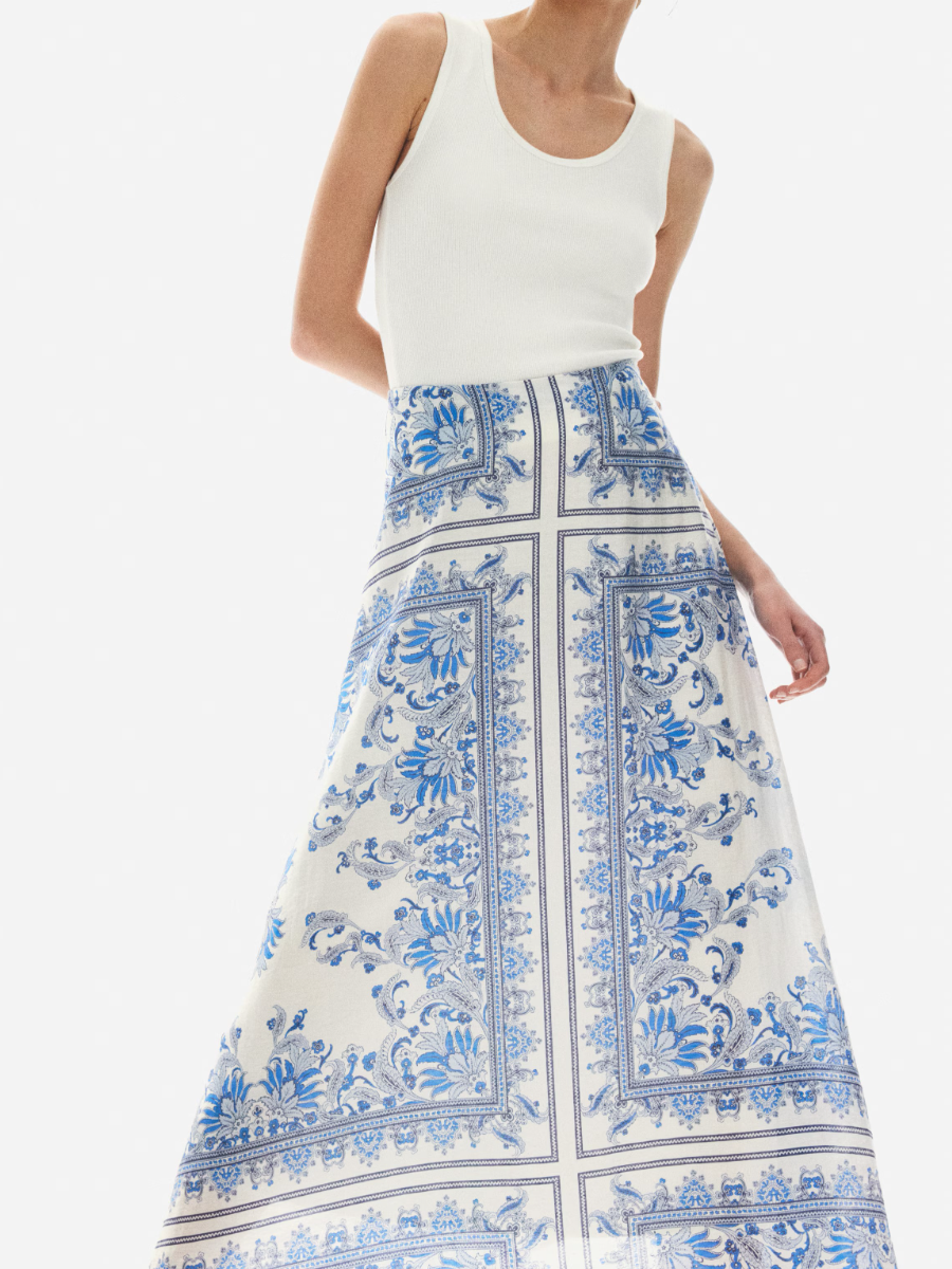 White Paisley Patterned Maxi Skirt