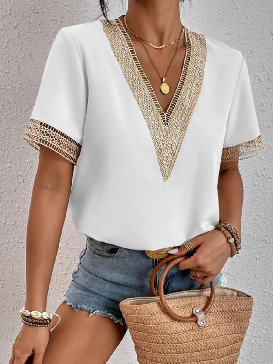 Lace-Trim Short-Sleeve Top