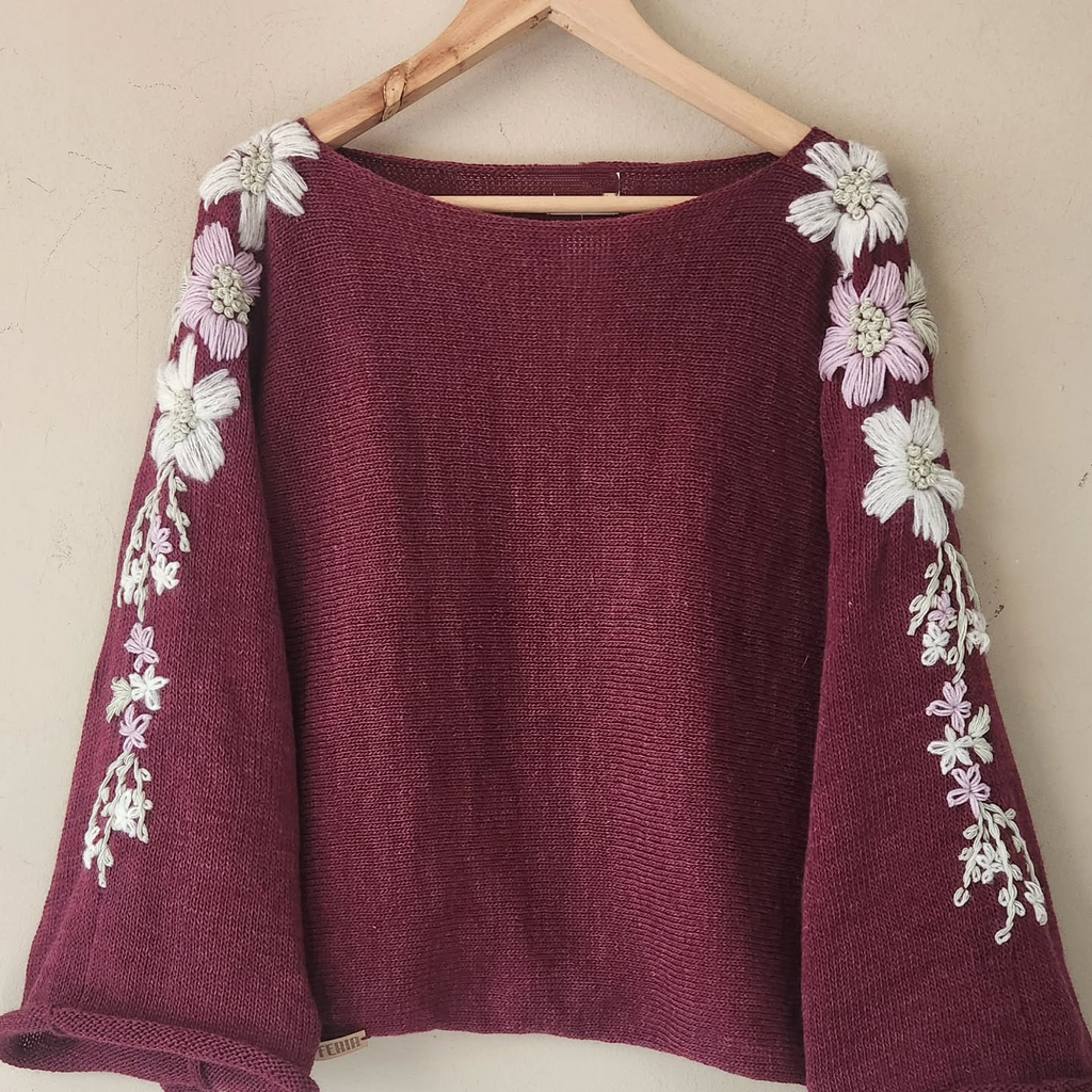 Flower Embroidered Sweater Poncho