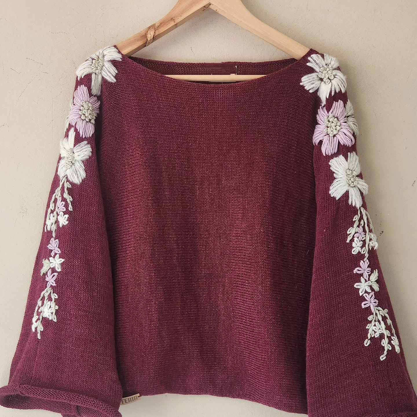 Flower Embroidered Sweater Poncho
