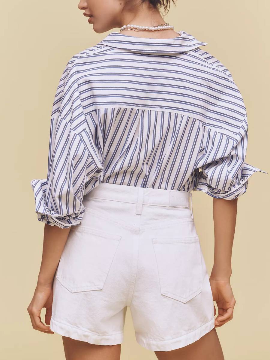 High-Rise A-Line Denim Shorts