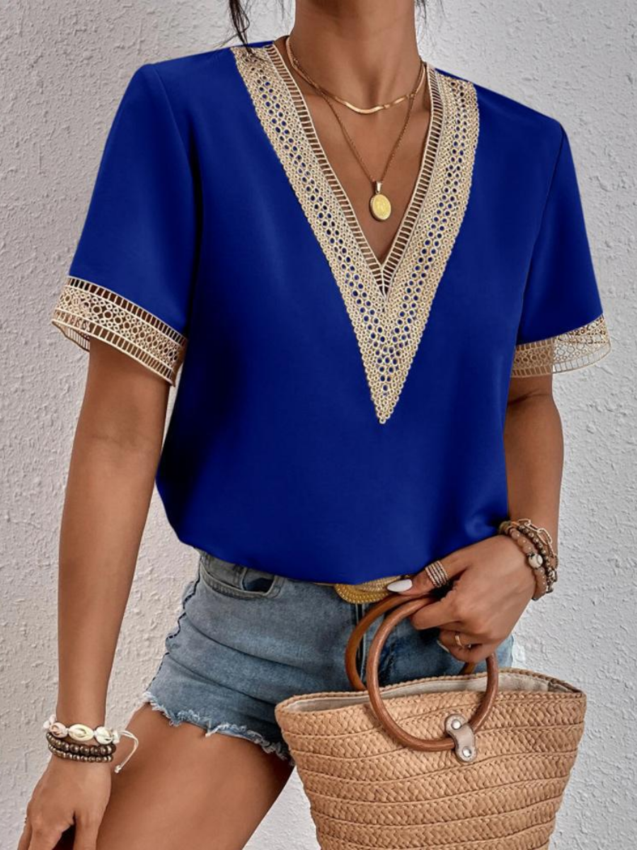 Lace-Trim Short-Sleeve Top