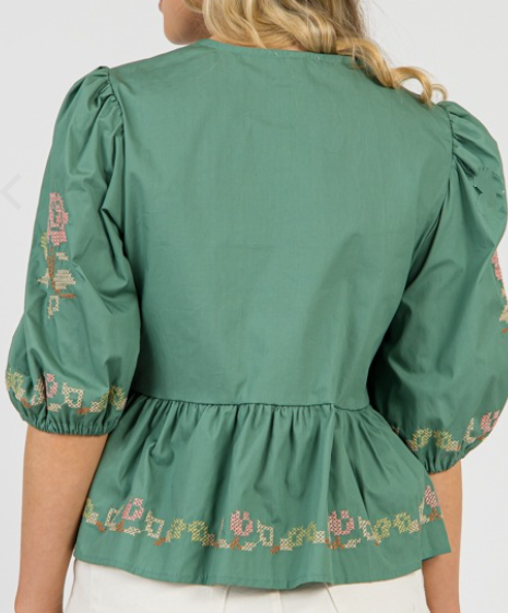 Embroidered Lace-Up Shirt