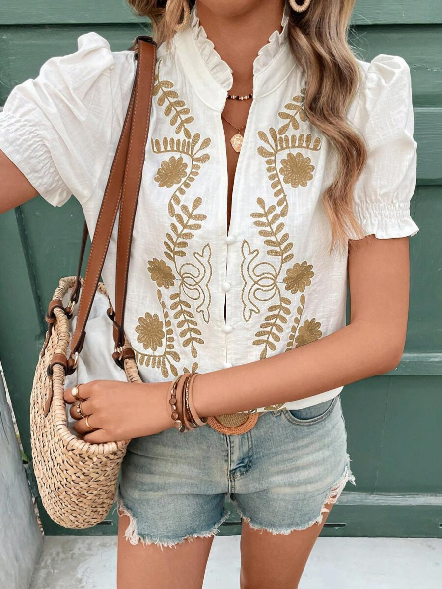 Boho V Neck Embroidered Blouses