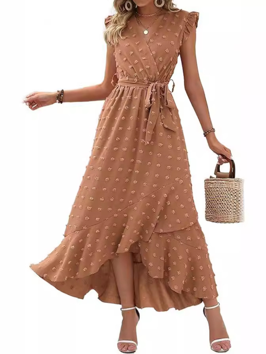 Swiss Dot Boho Flowy Ruffle Dress