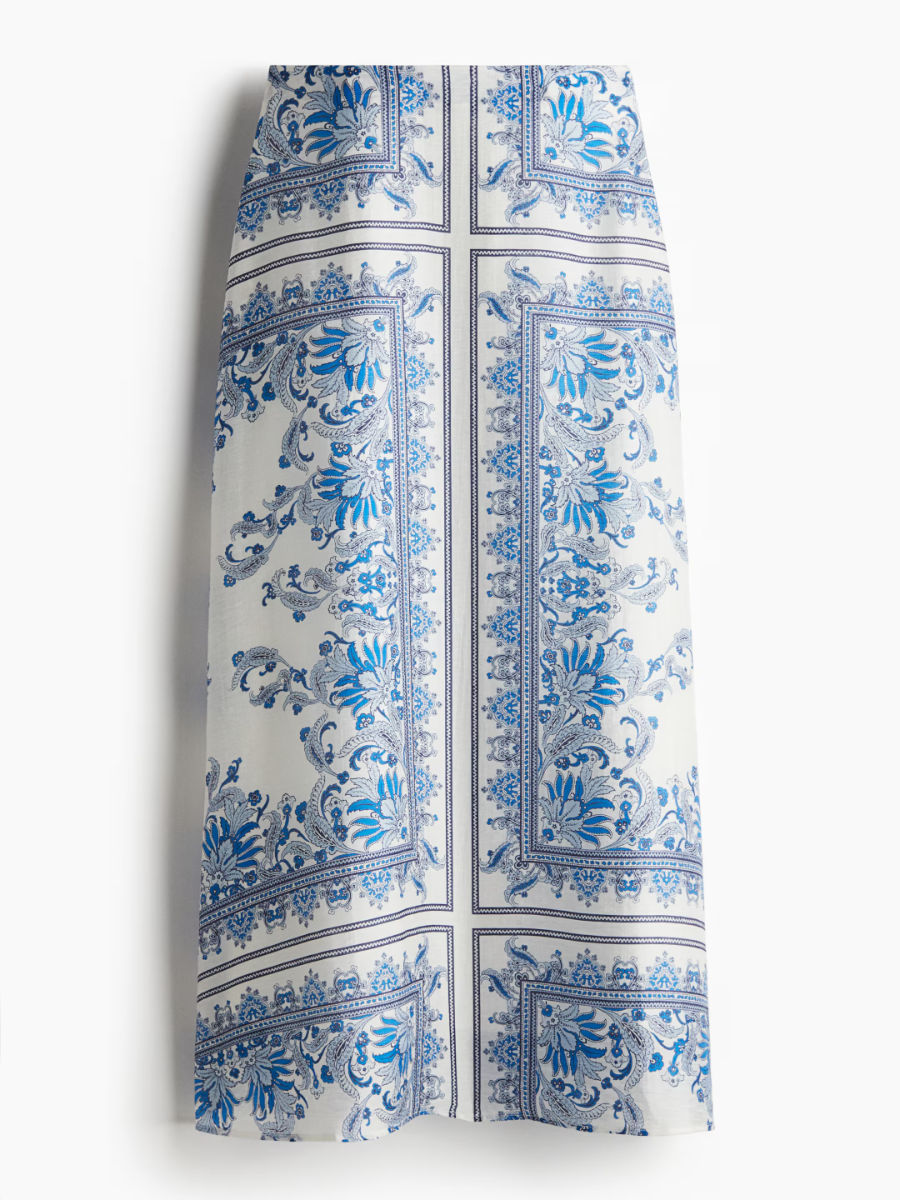 White Paisley Patterned Maxi Skirt